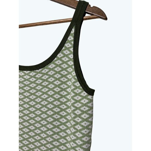 Cider Dress Womens Medium Knit Geometric Midi Sleeveless Green and White Tank - Picture 4 of 5
